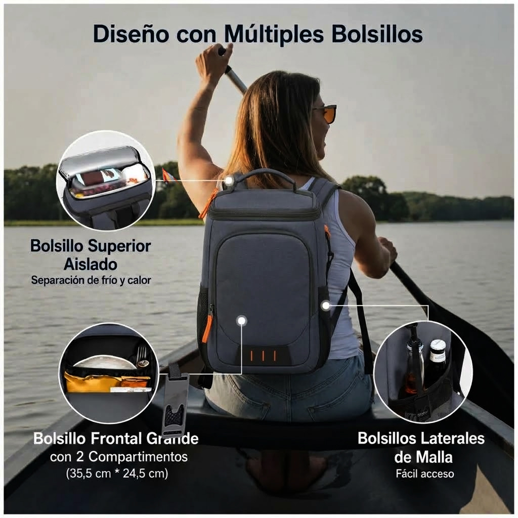 MOCHILA TÉRMICA LONCHERA ENFRIADORA AISLADA PLAYA VIAJE BP60 GRIS - 4