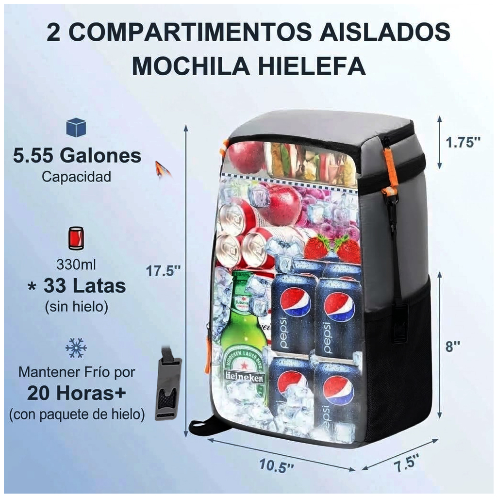 MOCHILA TÉRMICA LONCHERA ENFRIADORA AISLADA PLAYA VIAJE BP60 GRIS - 5