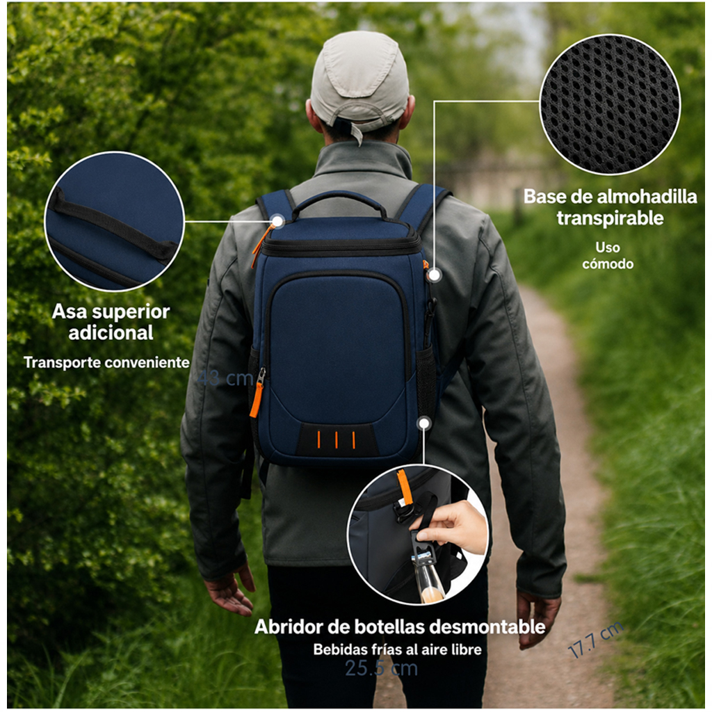 MOCHILA TÉRMICA LONCHERA ENFRIADORA AISLADA PLAYA VIAJE BP60 GRIS - 9