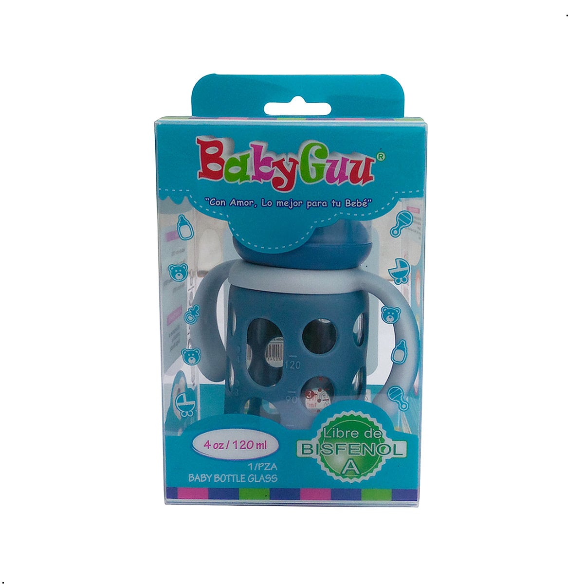 BIBERON VIDRIO 120ML CON PROTECTOR SILICONA BABYGUU LIBRE BISFENOL A - 2