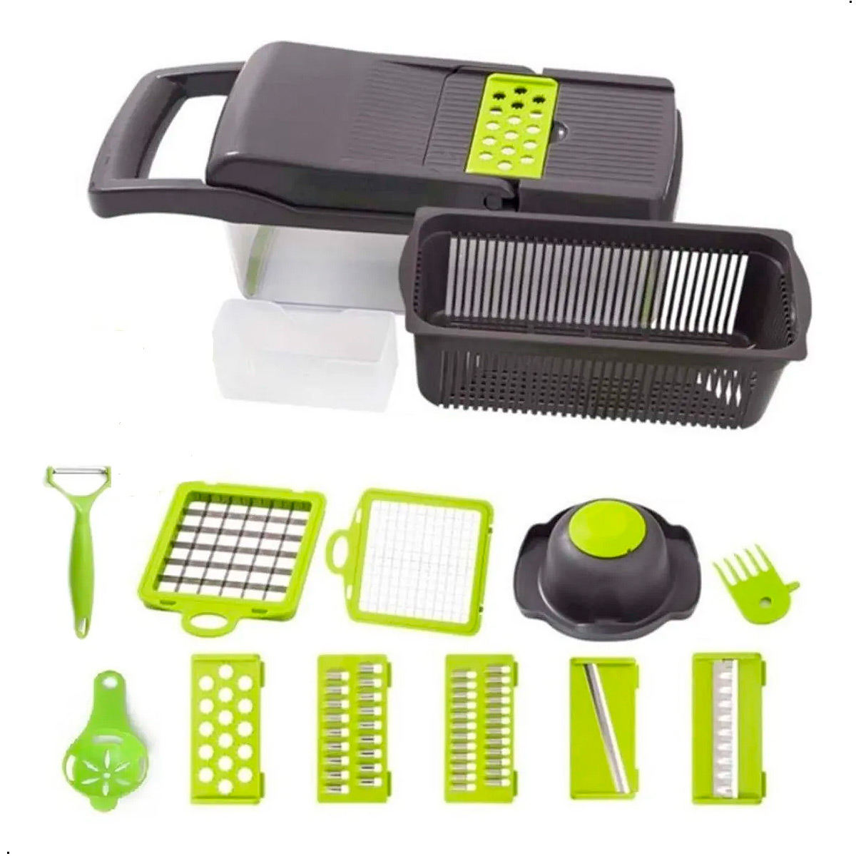 CORTADOR PICADOR DE ALIMENTOS RALLADOR MANUAL 14 EN 1 GRIS - 1
