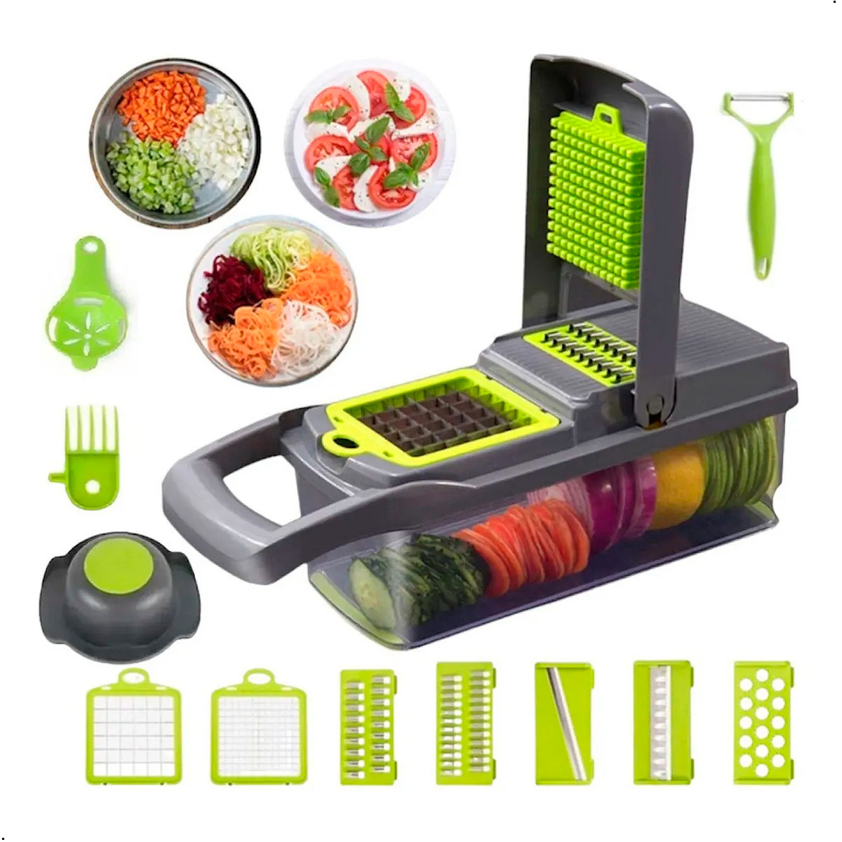 CORTADOR PICADOR DE ALIMENTOS RALLADOR MANUAL 14 EN 1 GRIS - 2