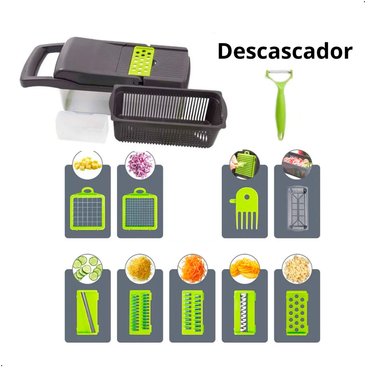 CORTADOR PICADOR DE ALIMENTOS RALLADOR MANUAL 14 EN 1 GRIS - 5