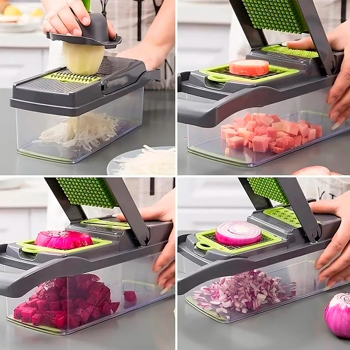 CORTADOR PICADOR DE ALIMENTOS RALLADOR MANUAL 14 EN 1 GRIS - 6