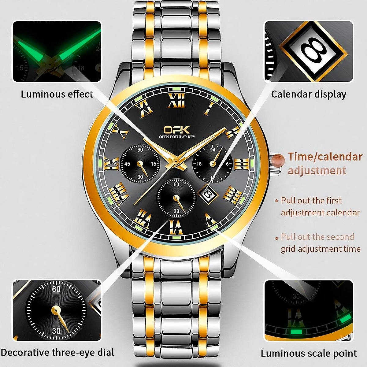 RELOJ PULSERA HOMBRE OPK 8119 ANALOGO EN ACERO INOXIDABLE - 4