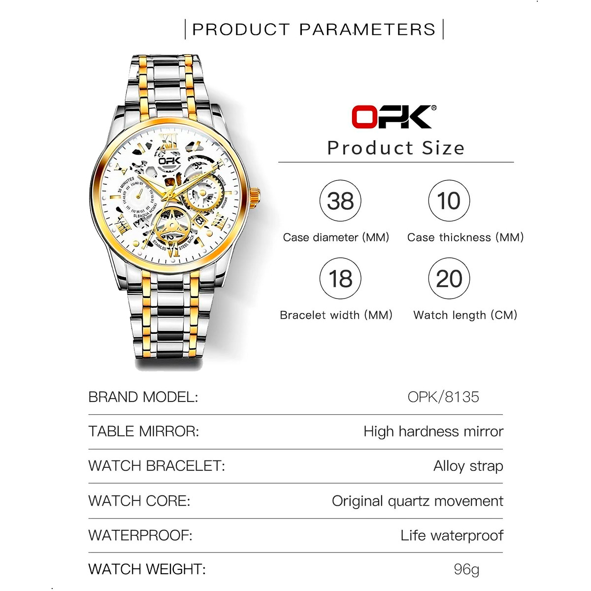 RELOJ CLÁSICO OPK 8135 ACERO INOXIDABLE PARA HOMBRE RESISTENTE AL AGUA - 6