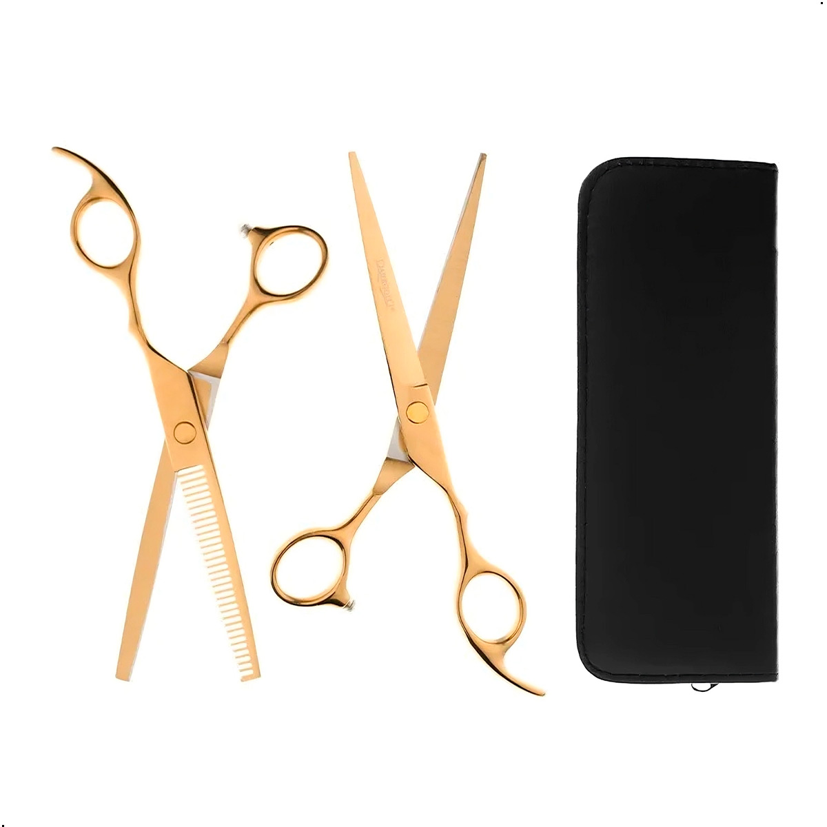 COMBO TIJERA PROFESIONAL PELUQUERIA DE CORTE,PULIR Y NAVAJA DORADO - 3