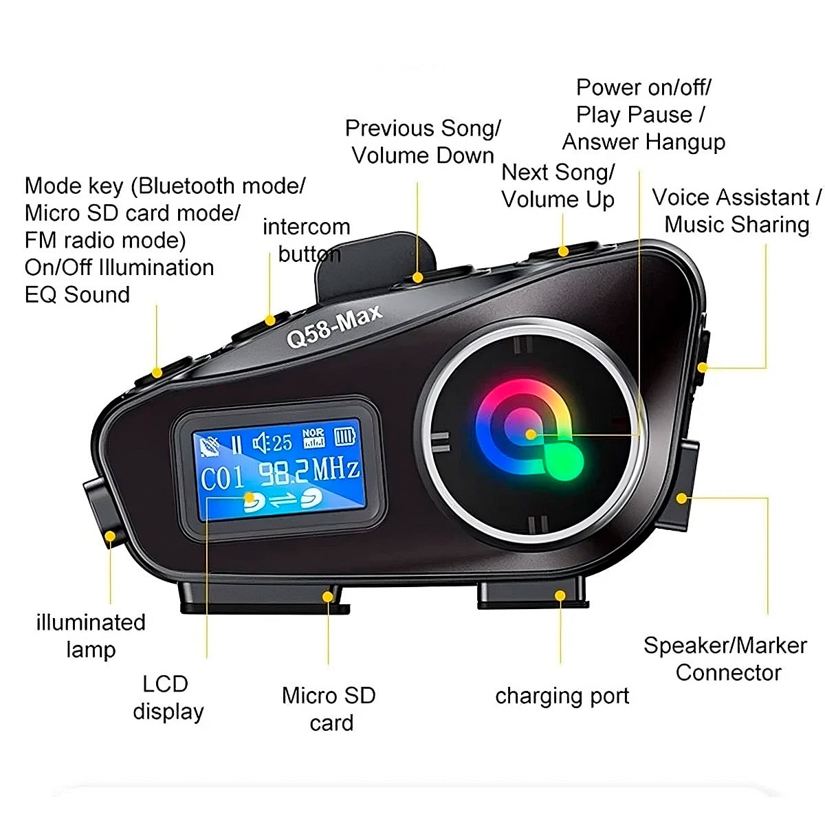 NTERCOMUNICADOR LANTUN Q58 MAX BLUETOOTH CASCO DE MOTO - 6