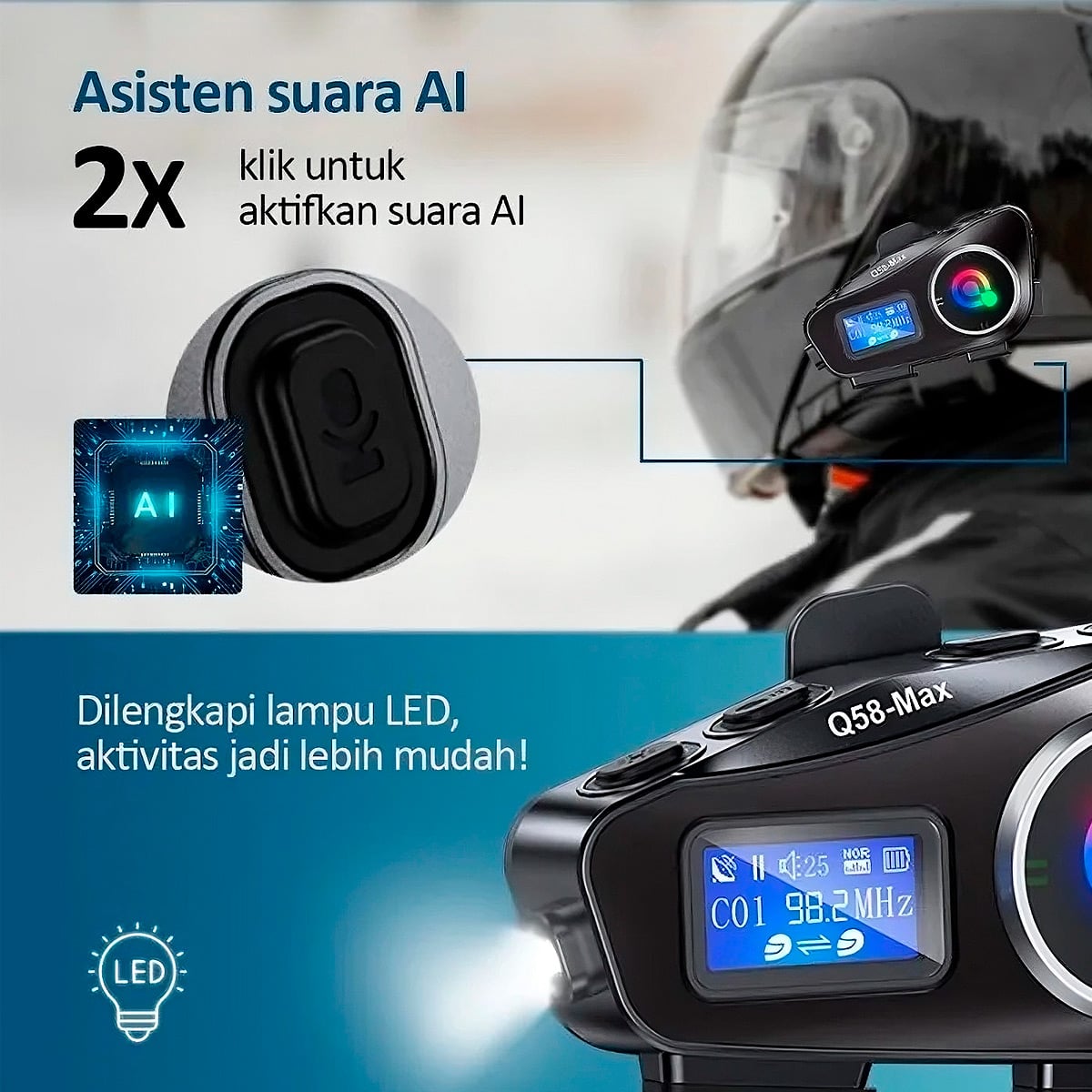 NTERCOMUNICADOR LANTUN Q58 MAX BLUETOOTH CASCO DE MOTO - 7