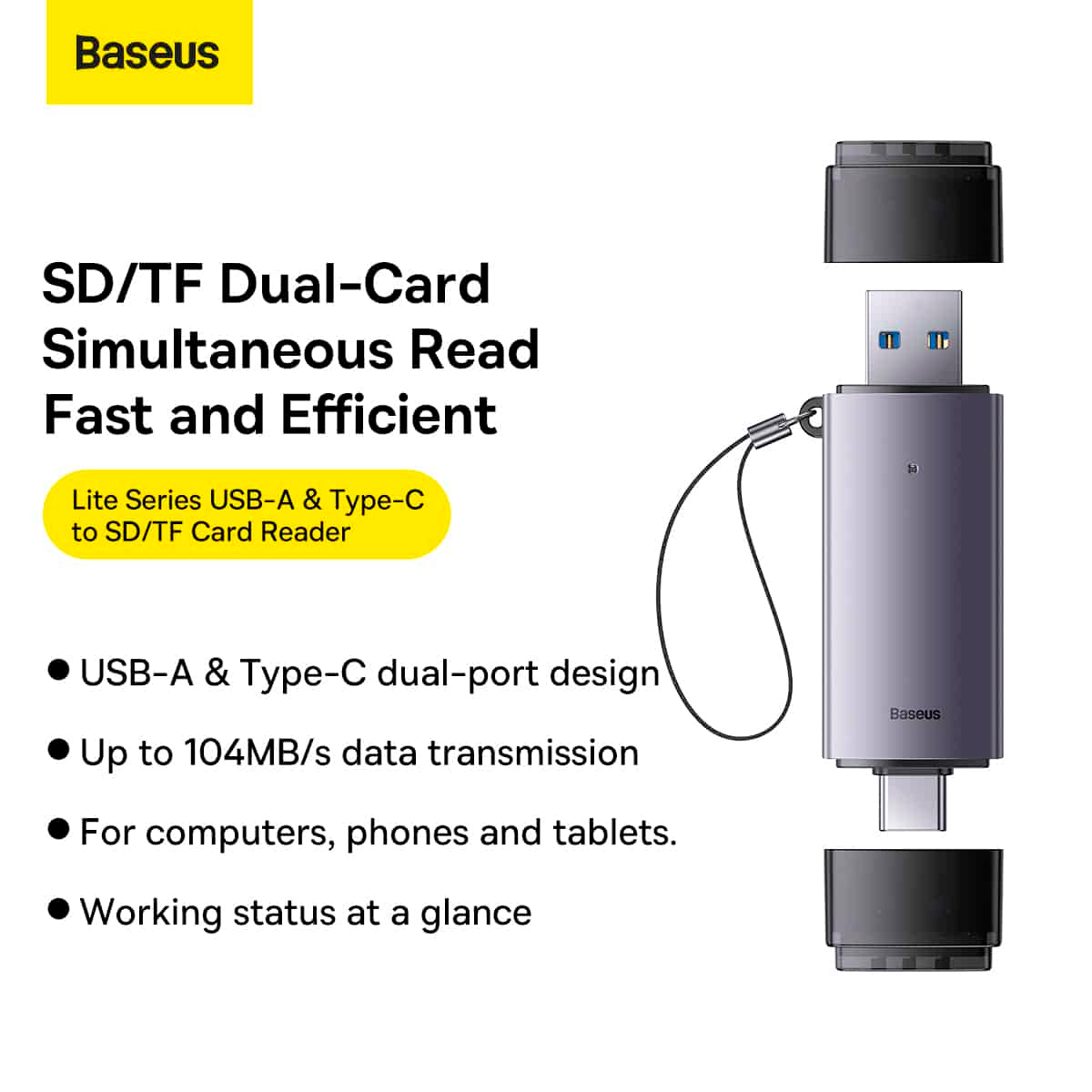 LECTOR DE TARJETA BASEUS ADAPTADOR SD/MICRO SD USB 3.0 USB C - 8