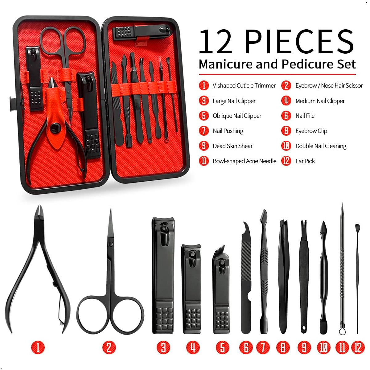 SET MANICURE PEDICURE ESTUCHE 12 EN 1 DE ACERO - 2