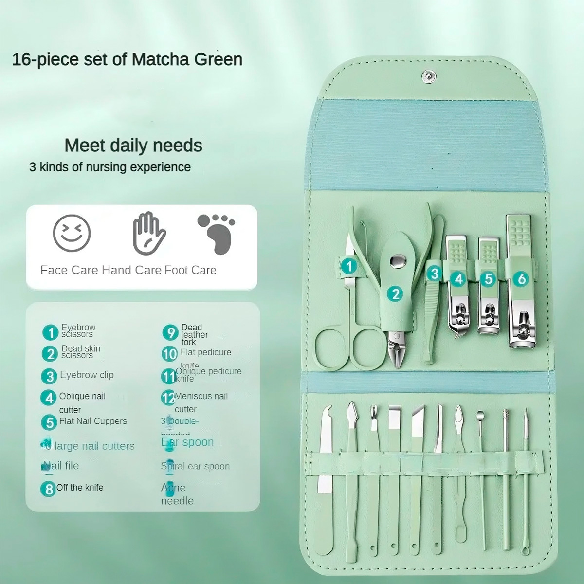 SET MANICURA PEDICURA EN ACERO INOXIDABLE 16 PIEZAS - 6