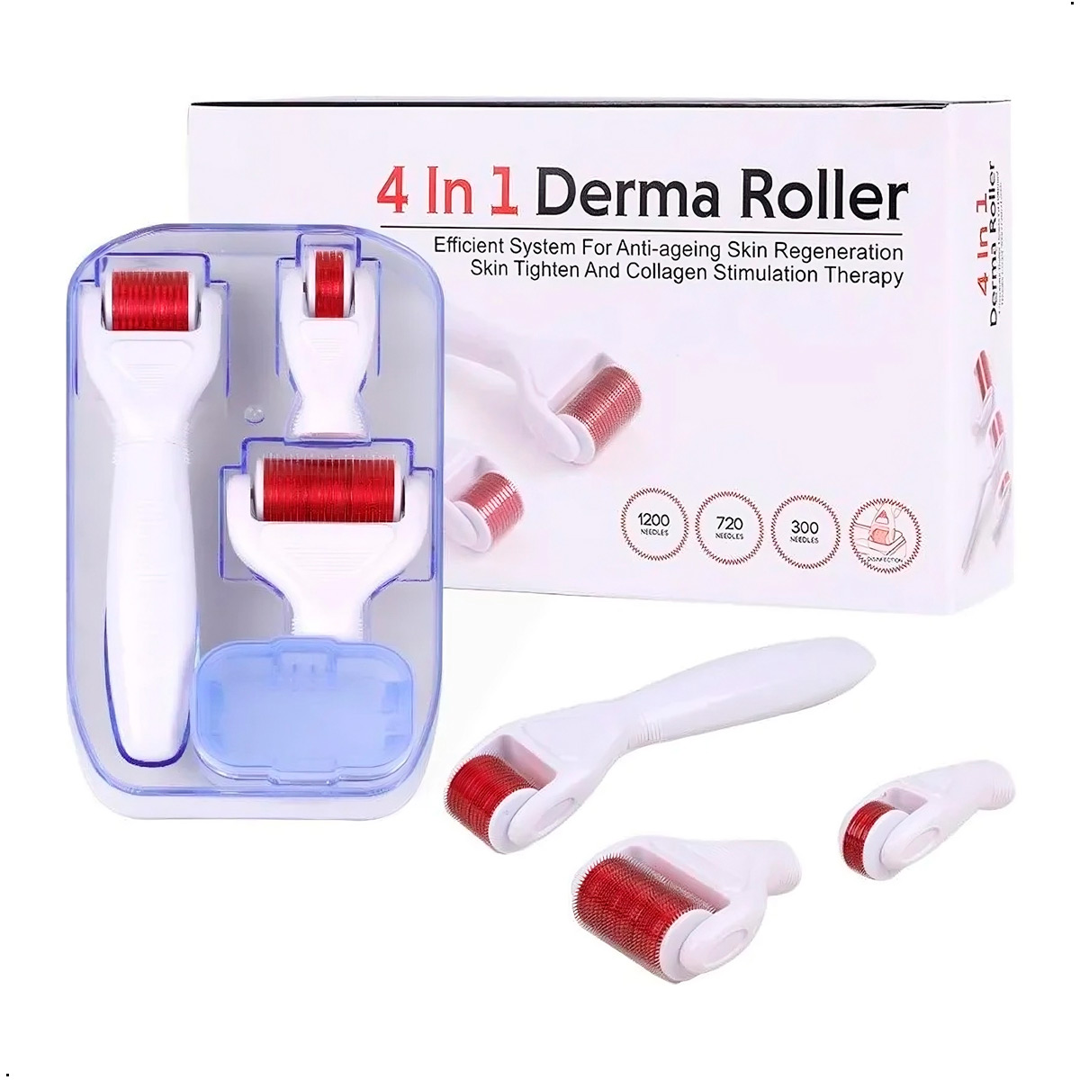 KIT RODILLO FACIAL DERMA ROLLER 4 EN 1 MEDIDAS 0,5MM 1,0MM 1,5MM - 1