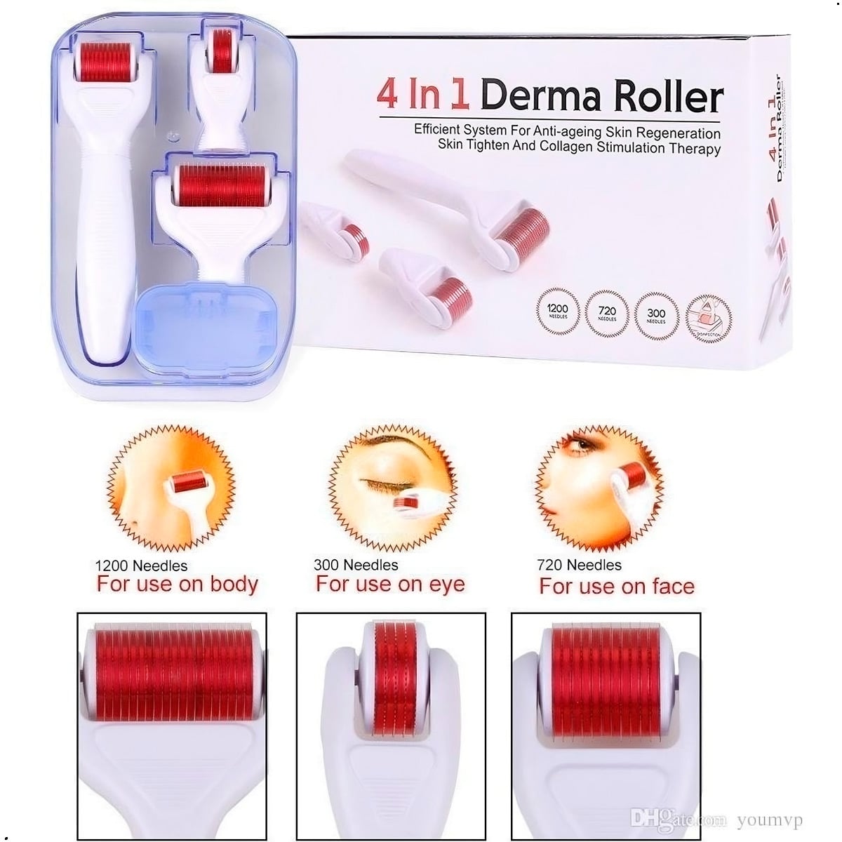 KIT RODILLO FACIAL DERMA ROLLER 4 EN 1 MEDIDAS 0,5MM 1,0MM 1,5MM - 3
