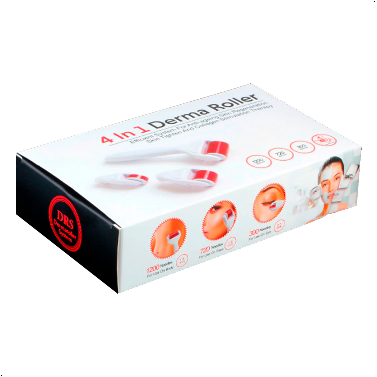 KIT RODILLO FACIAL DERMA ROLLER 4 EN 1 MEDIDAS 0,5MM 1,0MM 1,5MM - 4