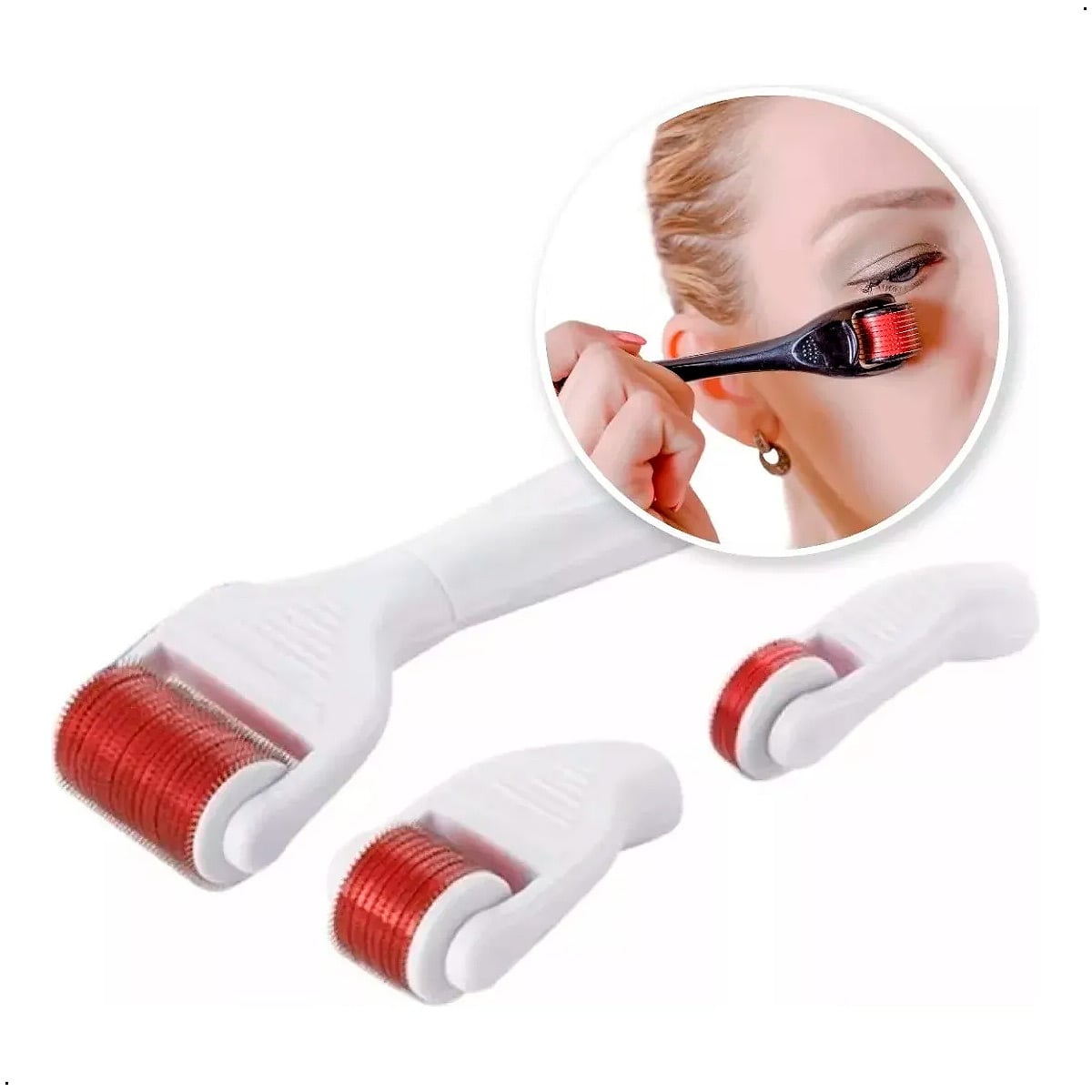 KIT RODILLO FACIAL DERMA ROLLER 4 EN 1 MEDIDAS 0,5MM 1,0MM 1,5MM - 6
