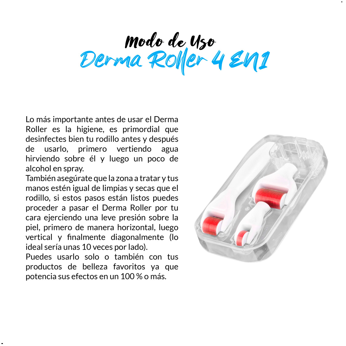 KIT RODILLO FACIAL DERMA ROLLER 4 EN 1 MEDIDAS 0,5MM 1,0MM 1,5MM - 7