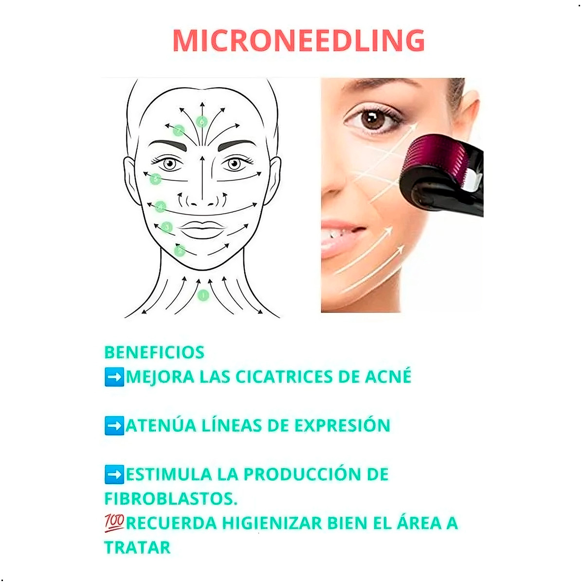 KIT RODILLO FACIAL DERMA ROLLER 4 EN 1 MEDIDAS 0,5MM 1,0MM 1,5MM - 8
