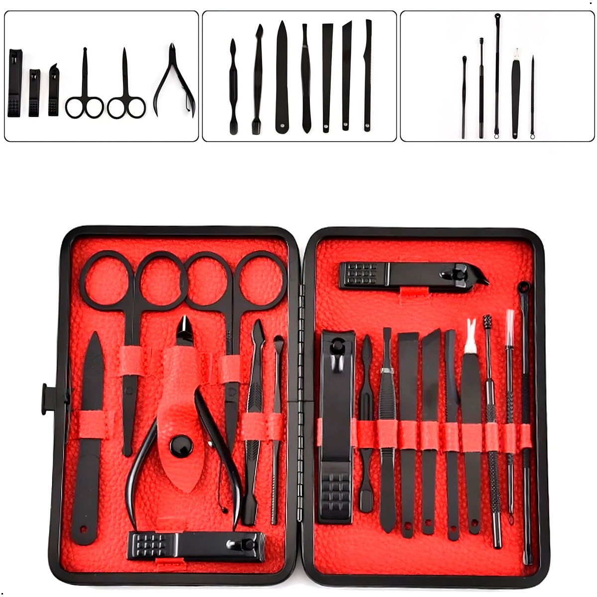 SET 18 PIEZAS EN ACERO INOXIDABLE MANICURA PEDICURA NEGRO - 2