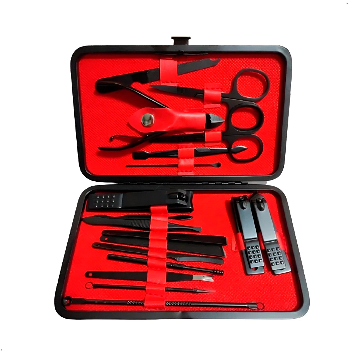 SET 18 PIEZAS EN ACERO INOXIDABLE MANICURA PEDICURA NEGRO - 3