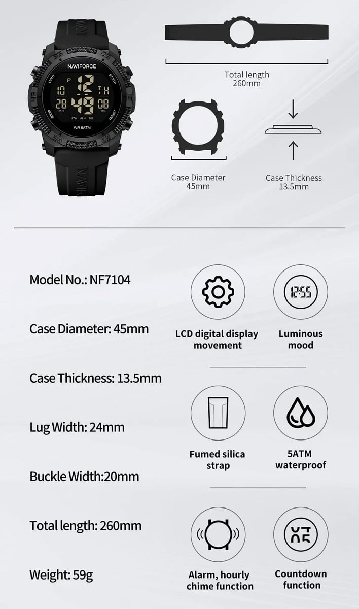 RELOJ PULSERA NAVIFORCE 7104 PANTALLA DIGITAL LCD DEPORTIVO - 7