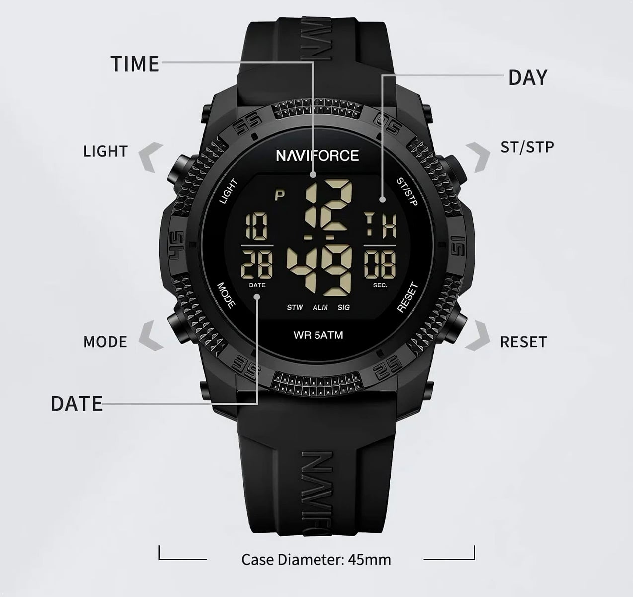 RELOJ PULSERA NAVIFORCE 7104 PANTALLA DIGITAL LCD DEPORTIVO - 8