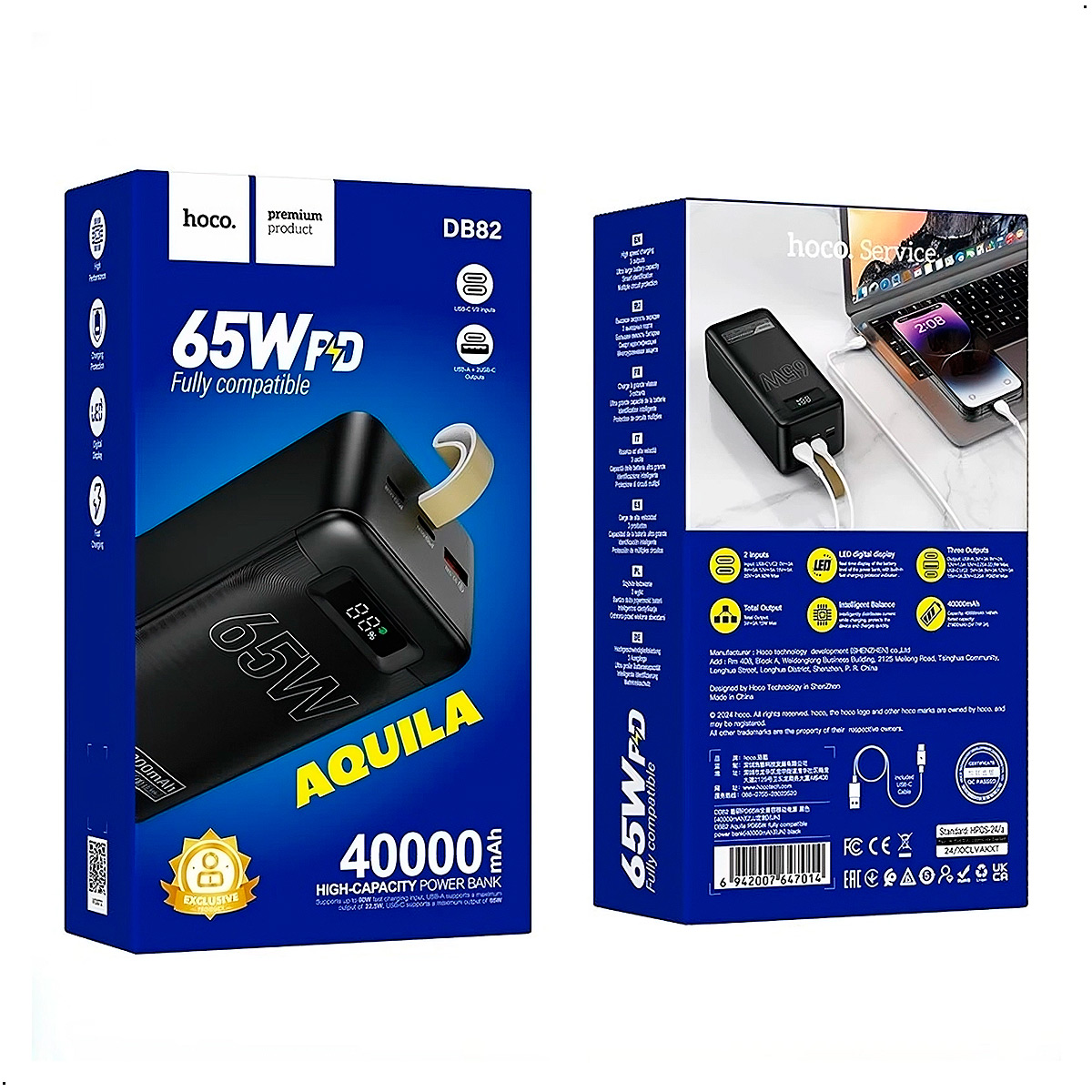 POWER BANK HOCO DB82 PORTATIL 65W CARGA RAPIDA DE 40.000MAH - 1