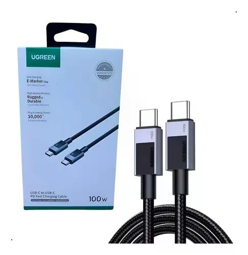 CABLE UGREEN 100W USB TIPO C NYLON TRENZADO 1 M NEGRO - 1