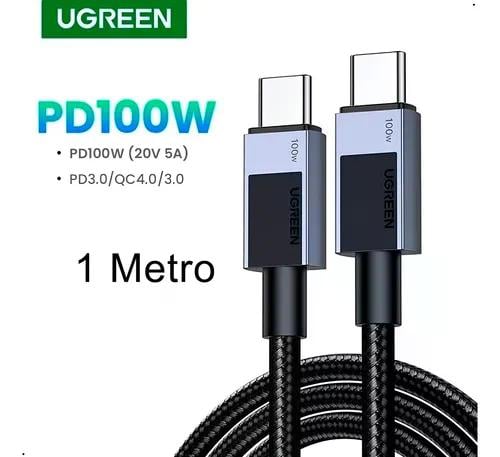 CABLE UGREEN 100W USB TIPO C NYLON TRENZADO 1 M NEGRO - 6