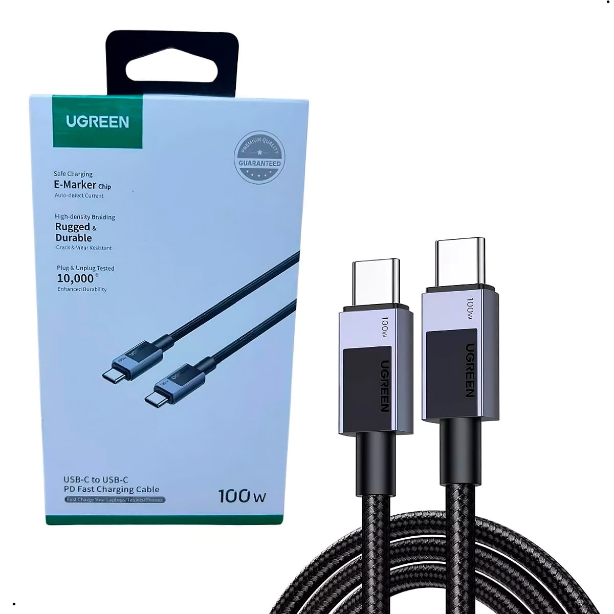 CABLE UGREEN 100W USB TIPO C NYLON TRENZADO 1 M NEGRO - 8
