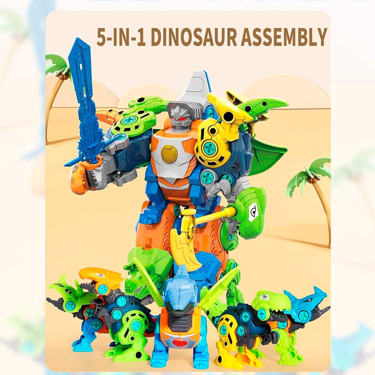 ROBOT DINOSAURIO, ANIMALES JUGUETE 5 EN 1 TRANSFORMACIÓN DINO ROBOT - 4