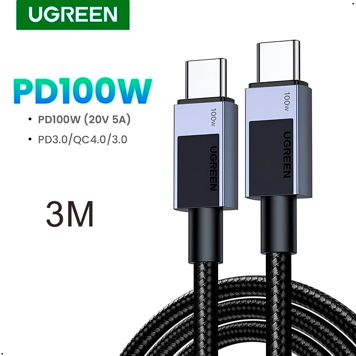 CABLE UGREEN 100W USB C - USB C NYLON TRENZADO 3 METROS - 1