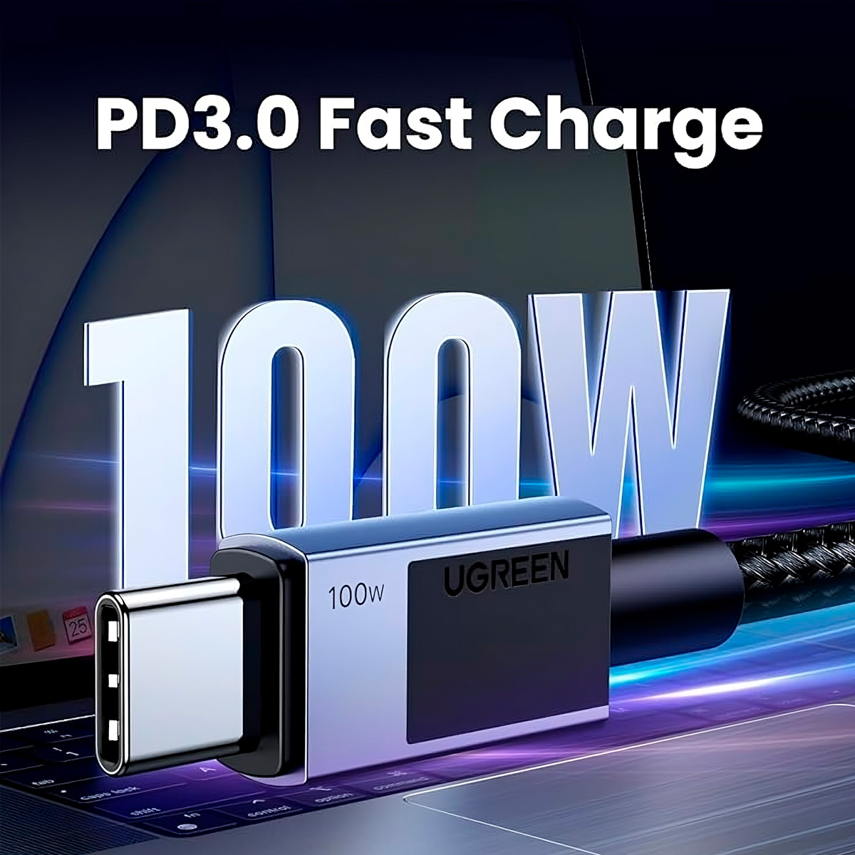 CABLE UGREEN 100W USB C - USB C NYLON TRENZADO 3 METROS - 8