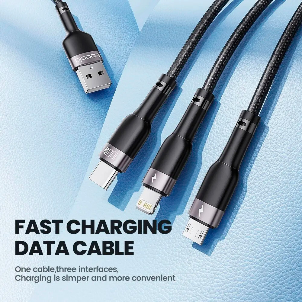 CABLE TOOCKI 3 EN 1 USB TIPO C IP MICRO CARGA RÁPIDA 100W - 2