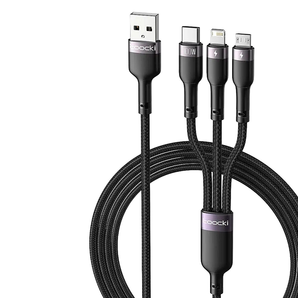 CABLE TOOCKI 3 EN 1 USB TIPO C IP MICRO CARGA RÁPIDA 100W - 4