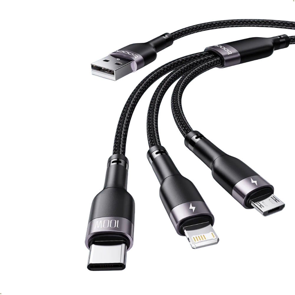 CABLE TOOCKI 3 EN 1 USB TIPO C IP MICRO CARGA RÁPIDA 100W - 6