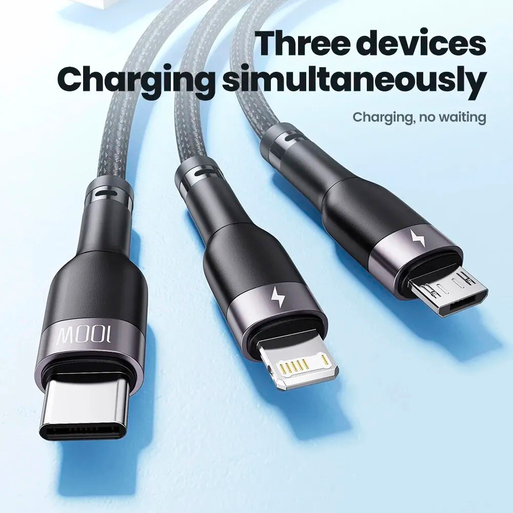 CABLE TOOCKI 3 EN 1 USB TIPO C IP MICRO CARGA RÁPIDA 100W - 10