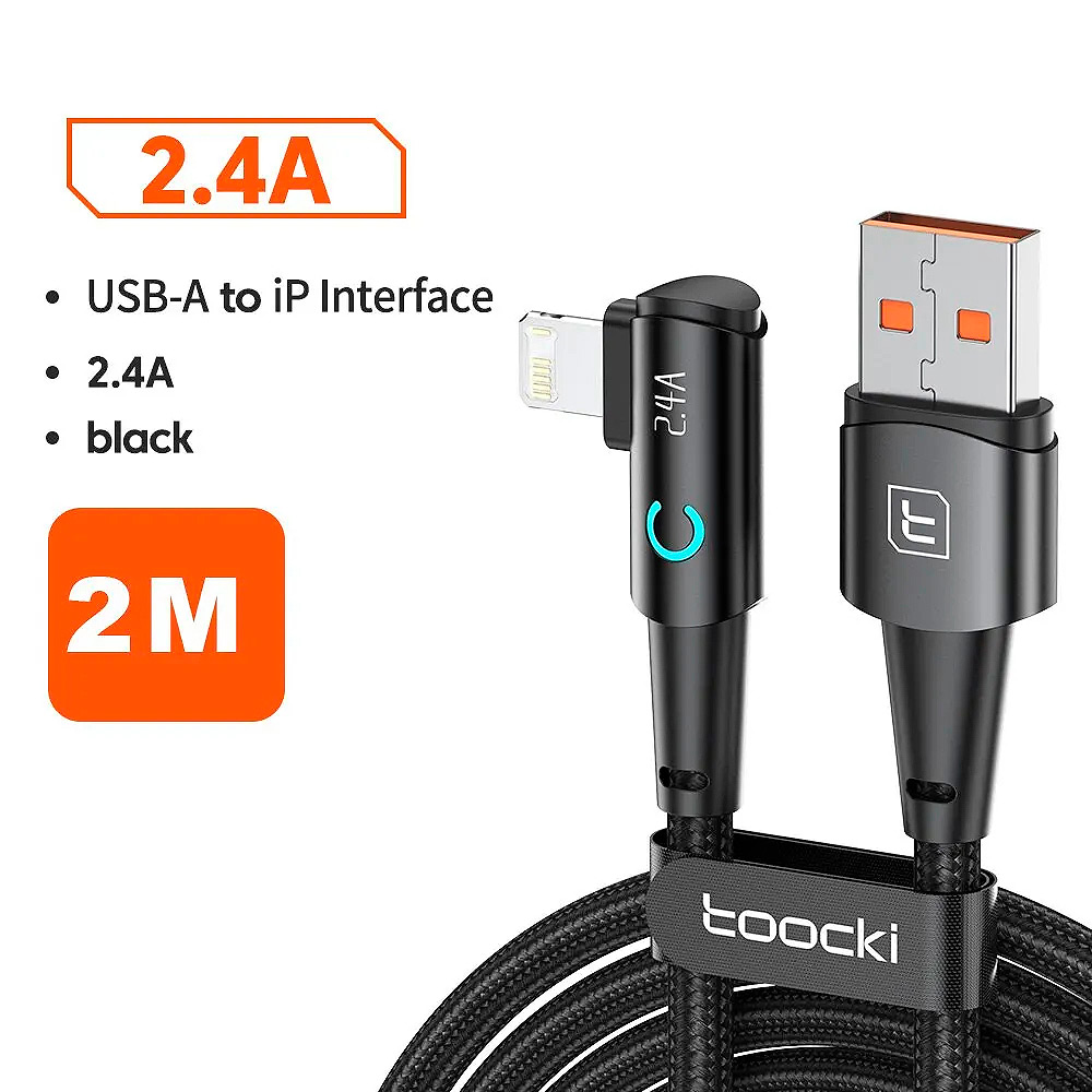 CABLE TOOCKI ANGULO 90° CARGA RAPIDA 100W USB A - LIGHTNING - 6