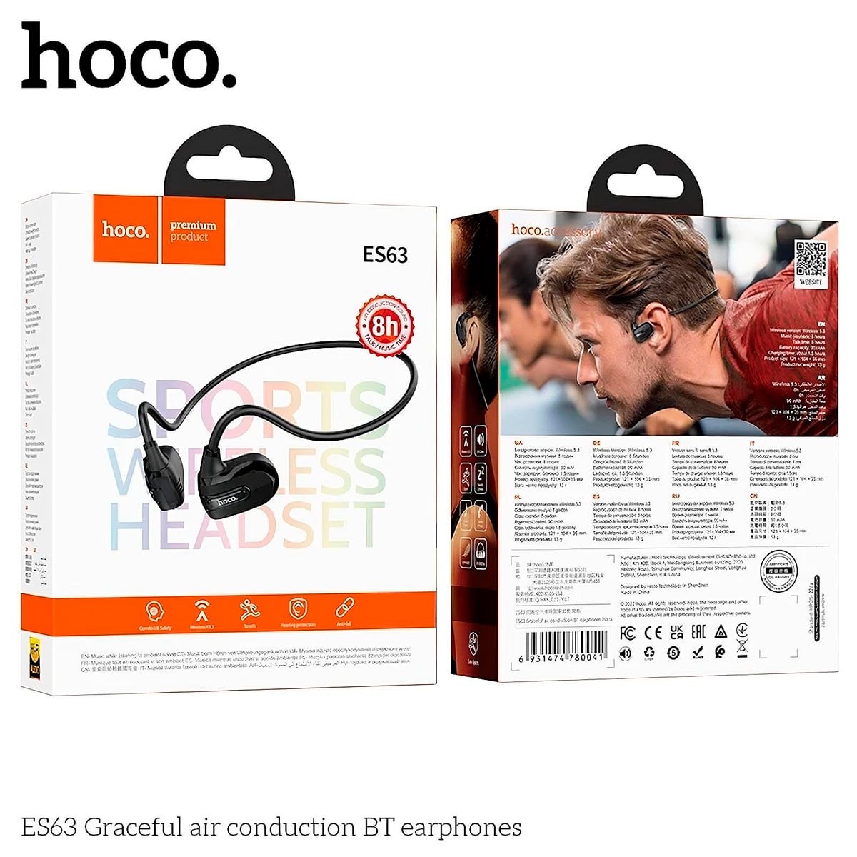 AURICULARES DEPORTIVOS HOCO ES63 BLUETOOTH 5.3 DURACION 8H - 10