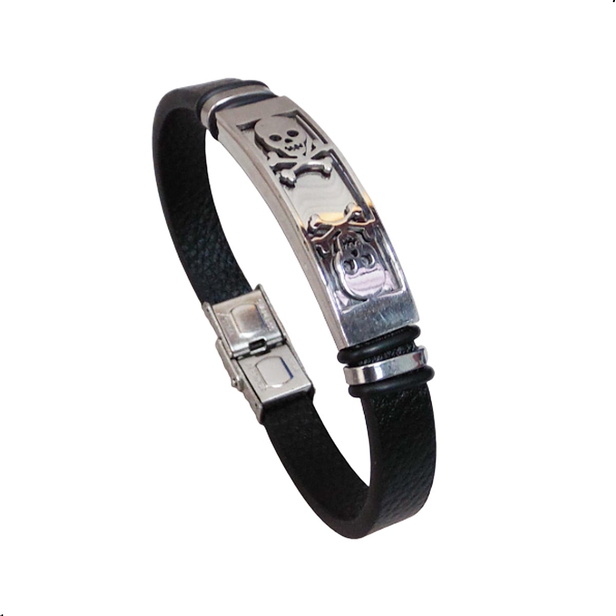 PULSERA CUERO DE MICROFIBRA CON ESCLAVA DE ACERO INOXIDABLE - 1