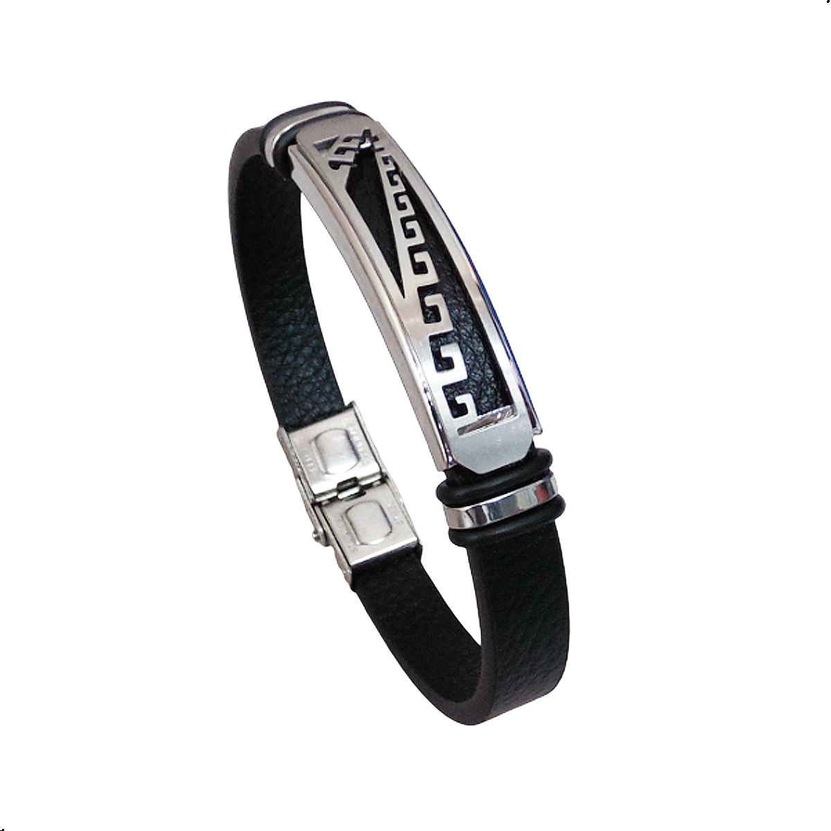 PULSERA CUERO DE MICROFIBRA CON ESCLAVA DE ACERO INOXIDABLE - 1
