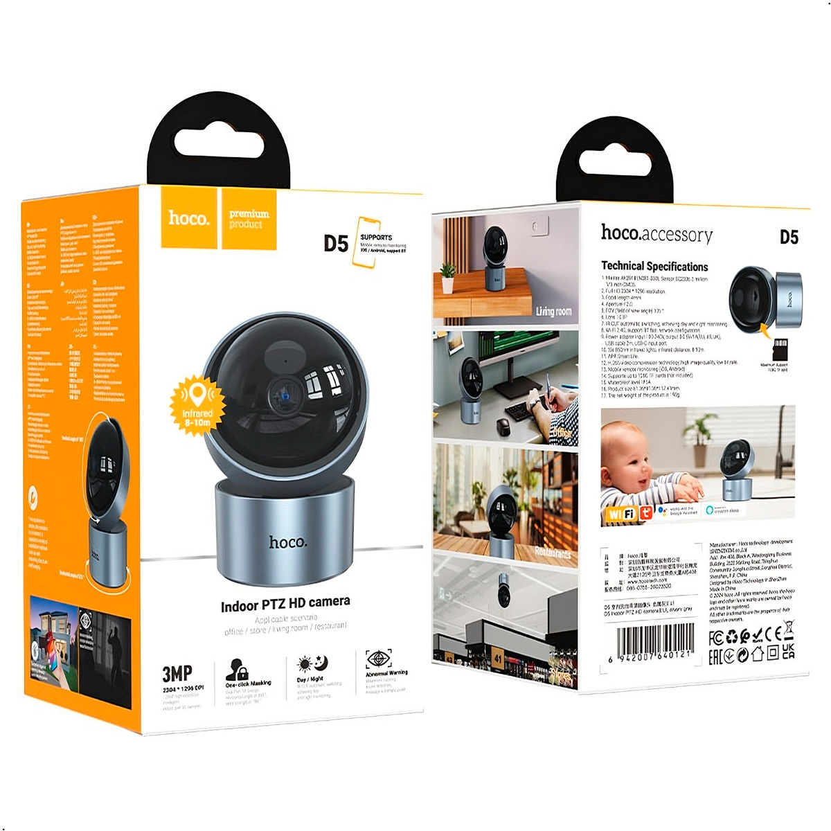 CÁMARA DE SEGURIDAD INTELIGENTE HOCO D5 FULL HD INFRARROJO GRIS - 8