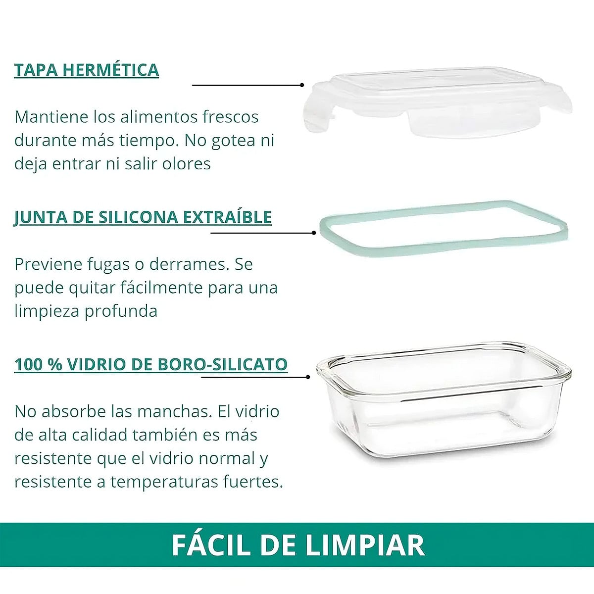 SET TÁPERES 3 EN 1 DE VIDRIO CON TAPA PLÁSTICA HERMÉTICA VIDRIO - 5