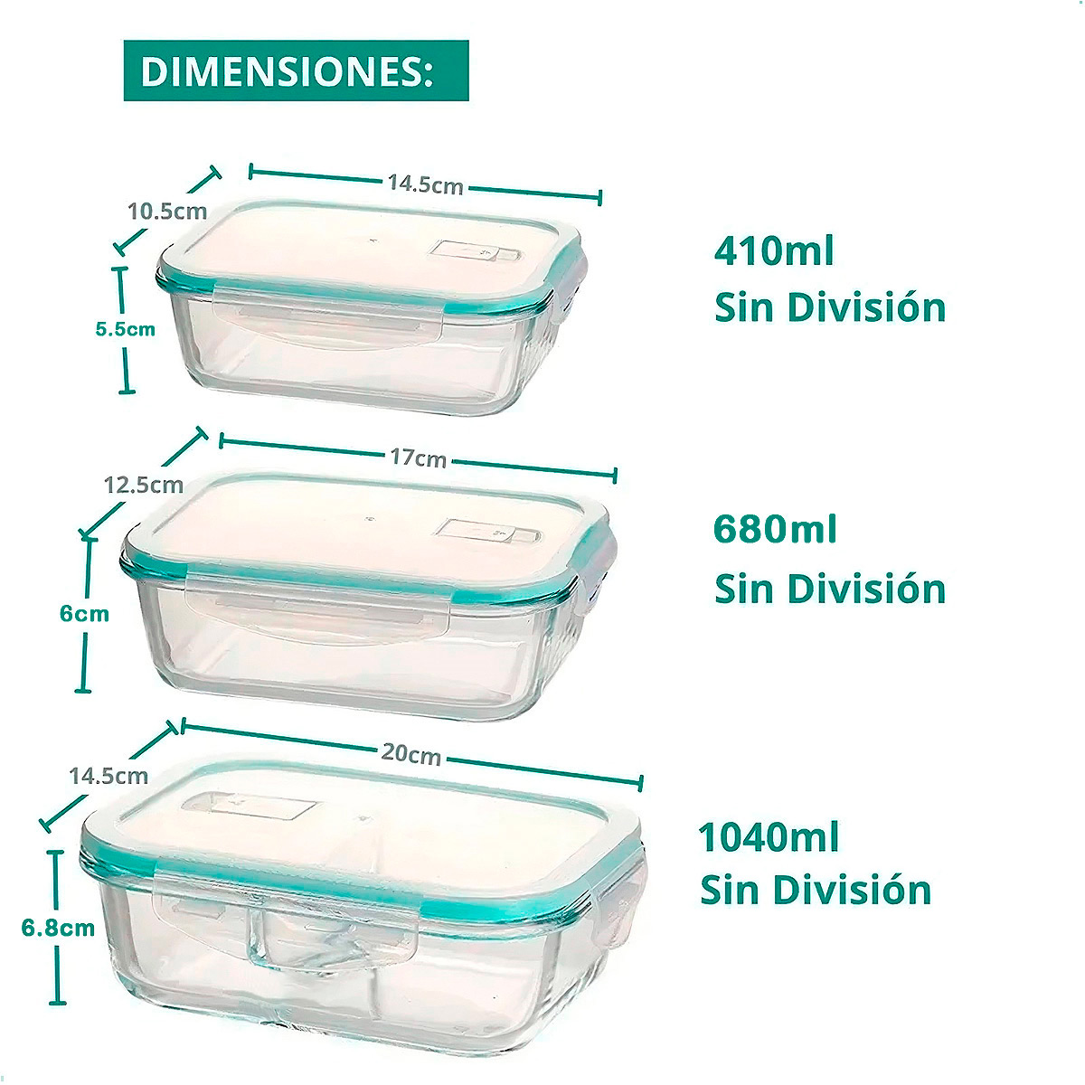 SET TÁPERES 3 EN 1 DE VIDRIO CON TAPA PLÁSTICA HERMÉTICA VIDRIO - 6