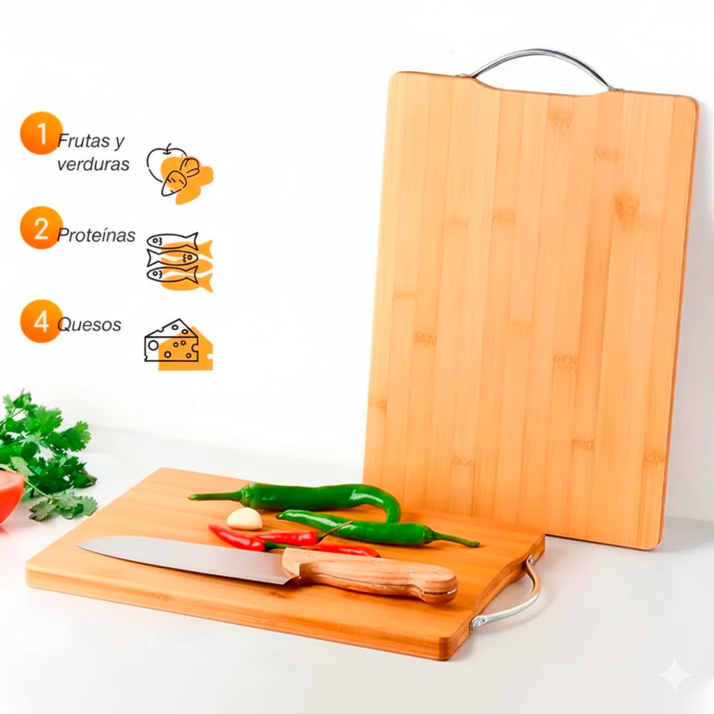 TABLA DE PICAR DE BAMBOO PARA COCINA 25CM X 35CM RECTANGULAR - 3