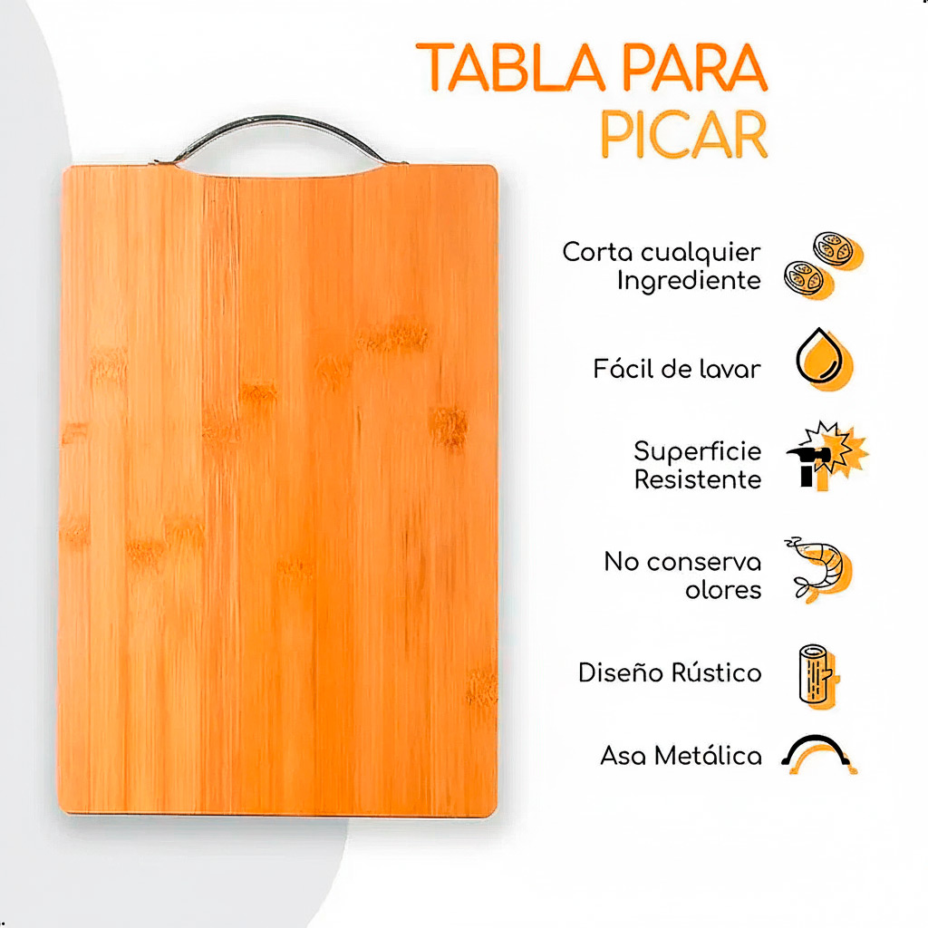 TABLA DE PICAR DE BAMBOO PARA COCINA 25CM X 35CM RECTANGULAR - 8