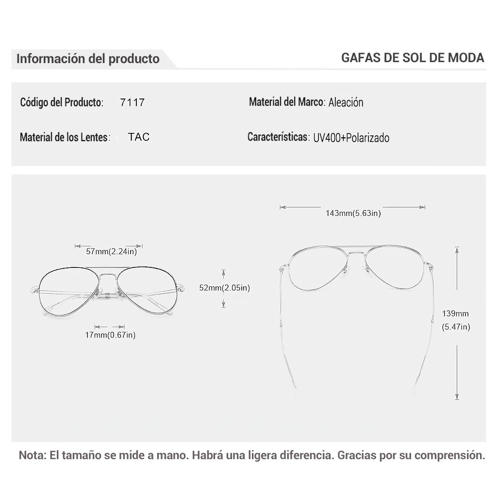 KINGSEVEN AVIADOR LENTES DE SOL POLARIZADO PROTECCION UV400 - 6