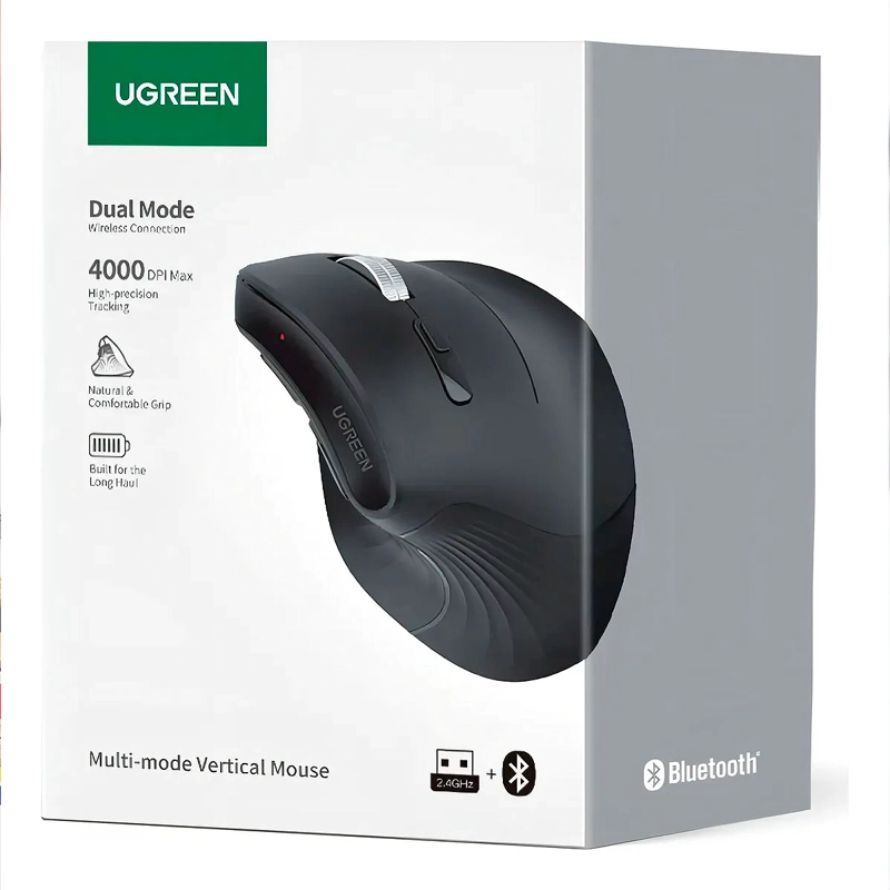 UGREEN MU008 MOUSE VERTICAL INALÁMBRICO 4000DPI PC/PORTÁTIL NEGRO - 3