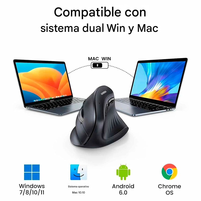 UGREEN MU008 MOUSE VERTICAL INALÁMBRICO 4000DPI PC/PORTÁTIL NEGRO - 6