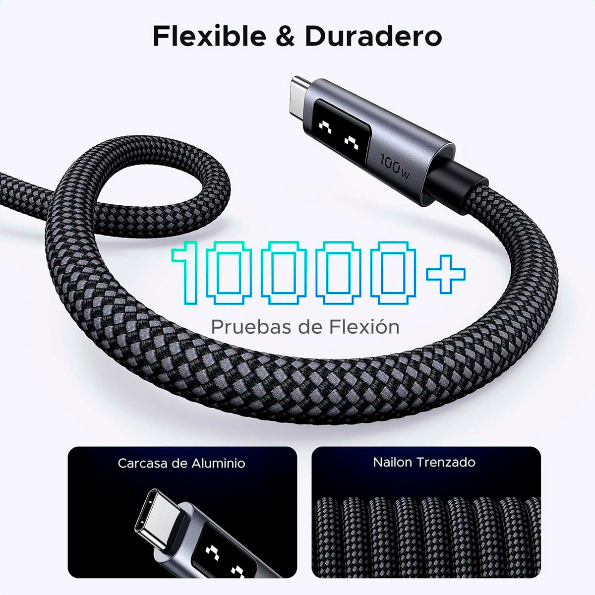 UGREEN L509 CABLE CARGA RAPIDA 100W USB C A USB C CON PANTALLA 1M - 10